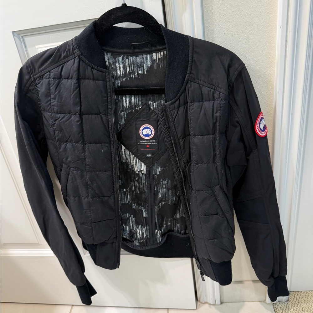 Canada Goose Black Quilted Bomber with Sleeve Logo